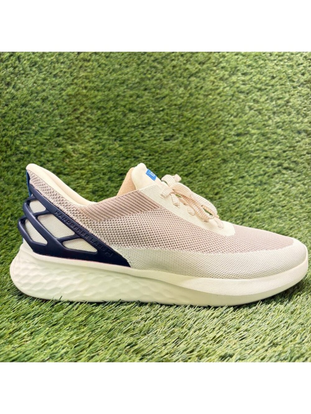 Kizik Athens Mens Size 13 Warm Taupe Blue Athletic Running Knit Shoes Sneakers